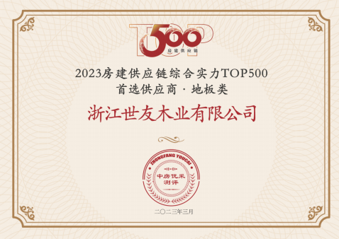 世友質量 優采首選|世友地板連續13年蟬聯中國房地產Top.500首選供應商品牌“地板類”